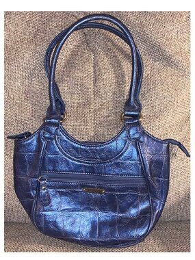 Koltov Handbag Purse Blue Croc Embossed Textured Faux Leather